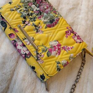 BETSEY JOHNSON Yellow Floral Organizer Crossbody Bag